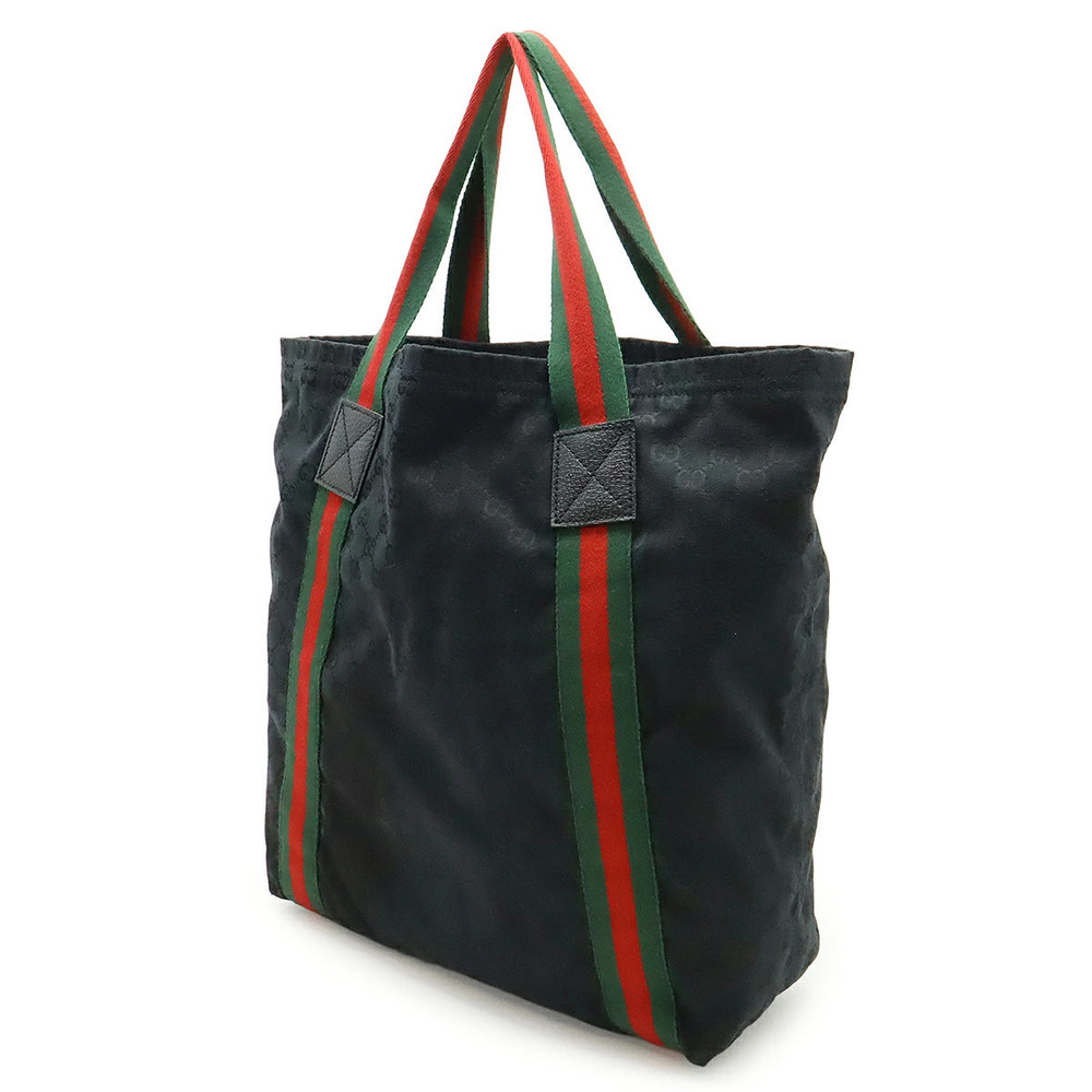 Gucci Tote Bag Black Red Leather GG Canvas Sherry Green Shoulder Red Green